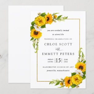 Invitation Rustique Boho Tournesol Jaune Mariage Floral été