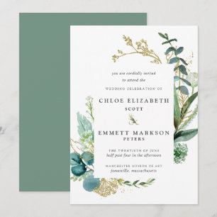 Invitation Rustique Boho Turquoise Bleu Botanique Mariage or