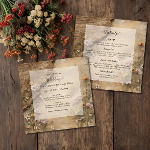 Invitation Rustique Bois Bohème Floral Mariage tout en un