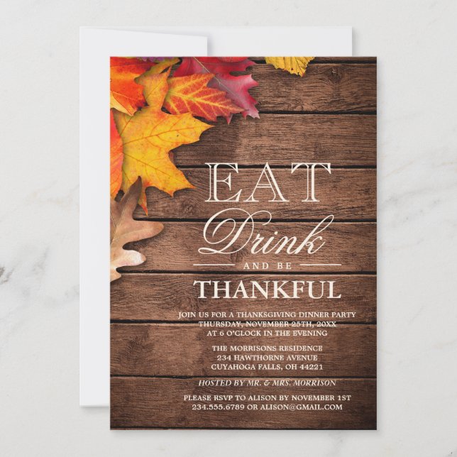 Invitation Rustique Bois d'automne Maple Thanksgiving Dîner (Devant)