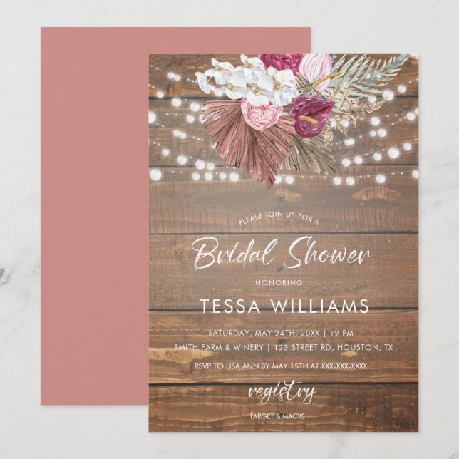Invitation Rustique Bois Floral Douche nuptiale (Devant / Derrière)