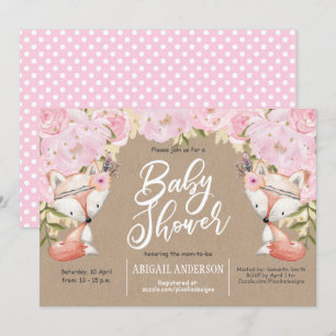 Invitation Rustique, Bois, Floral rose, bébé Douche fille