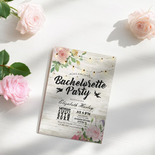 Invitation Rustique Bois Floral String Lumière Bachelorette P