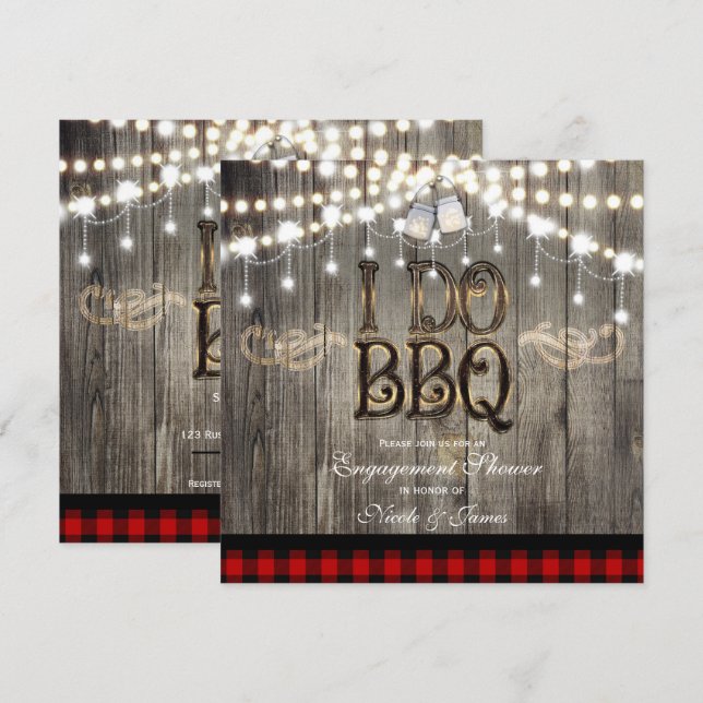 Invitation Rustique bois I DO BBQ mariage fiançailles douche (Devant / Derrière)