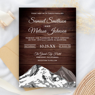 Invitation Rustique Bois Neige Enneigée Montagnes Mariage Inv