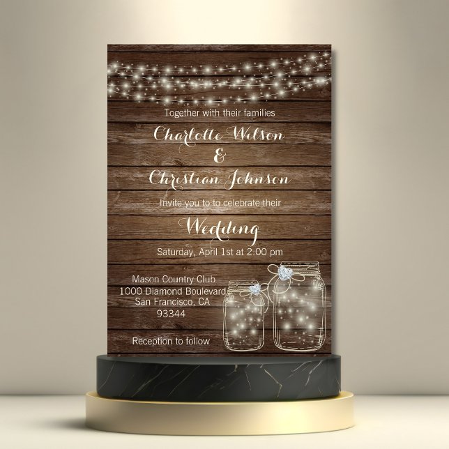 Invitation Rustique Bois Pays Mason Jar Lumières Mariage (Créateur téléchargé)