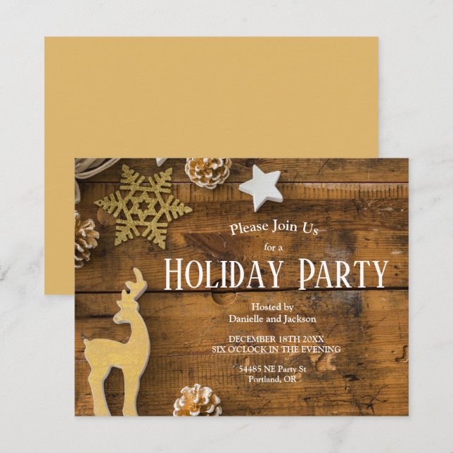 Invitation Rustique Bois Pays Pinecones Fête de Noël (Devant / Derrière)