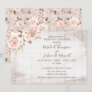 Invitation Rustique Bois Romantique Roses Couple Wedding show