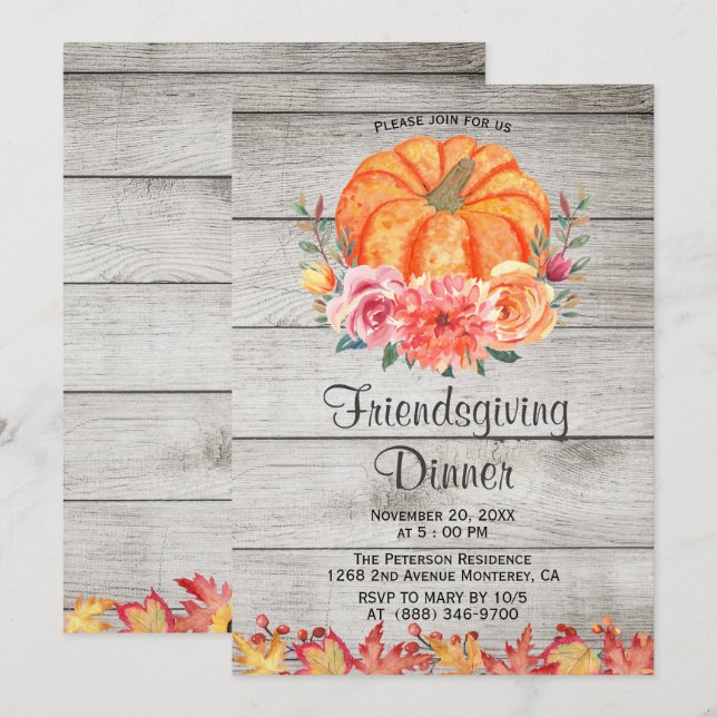 Invitation Rustique Bois Thanksgiving Friendsgiving Invitatio (Devant / Derrière)