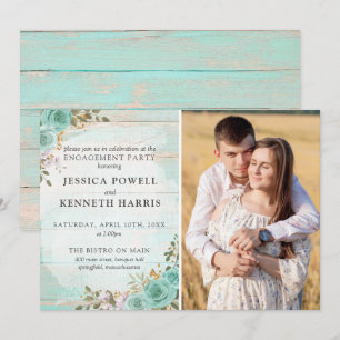 Invitation Rustique Bois Turquoise Roses
