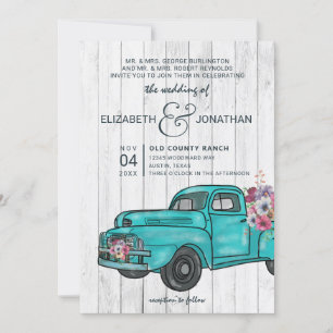 Invitation Rustique Bois Vintage Turquoise Camion Boho Mariag