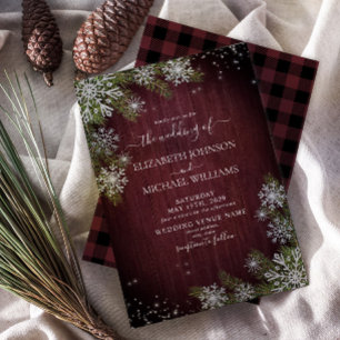 Invitation Rustique Bourgogne Argent Hiver Mariage à platine 
