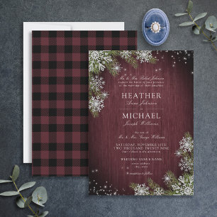 Invitation Rustique Bourgogne Argent Hiver Mariage à platine 