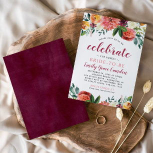 Invitation Rustique Bourgogne Automne Floral Mariage Fête des