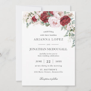 Invitation Rustique Bourgogne Blush Peonies rose Mariage Flor