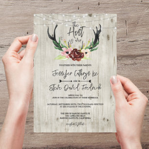 Invitation Rustique Bourgogne Floral Antler Hunt est au-dessu