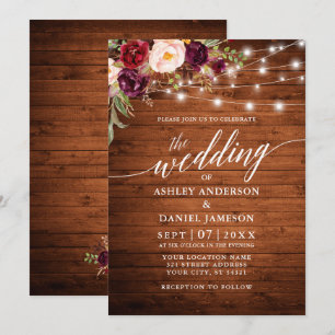 Invitation Rustique Bourgogne Floral Lumières Mariage de call
