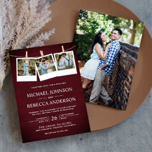 Invitation Rustique Bourgogne Grange Bois Photo Collage Maria