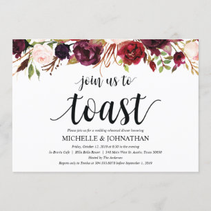 Invitation Rustique Bourgogne Mariage Dîner de répétition Inv