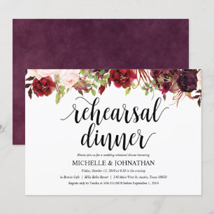 Invitation Rustique Bourgogne Mariage Dîner de répétition Inv