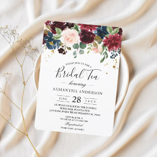 Invitation Rustique Bourgogne Marine Bleu & Rouge Beauté Fleu