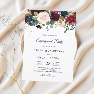 Invitation Rustique Bourgogne Marine Bleu & Rouge Beauté Fleu