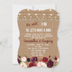 Invitation Rustique Bourgogne Marsala Floral Burlap I DO BBQ