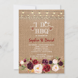 Invitation Rustique Bourgogne Marsala Floral BurlapI DO BBQ