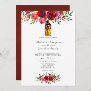 Invitation Rustique Bourgogne rouge Aquarelle Mariage Floral