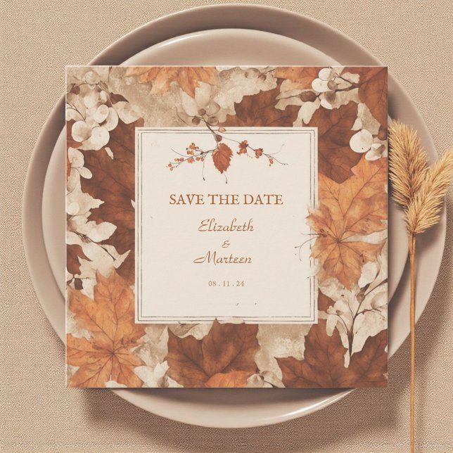 Invitation Rustique Brown Beige Brûlé Orange Floral Automne (Créateur téléchargé)