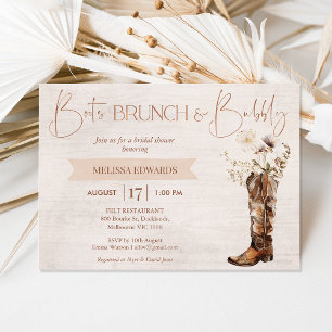 Invitation Rustique Brown Boot Brunch Fête des mariées Bubbly