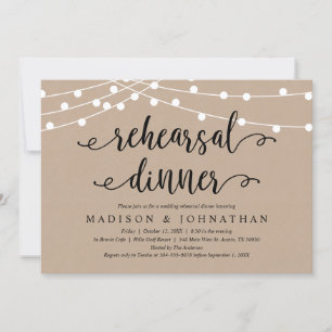 Invitation Rustique Brown Kraft, Dîner de répétition Mariage
