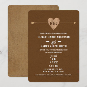 Invitation Rustique Brown Kraft Flèche de coeur Woodsy Mariag