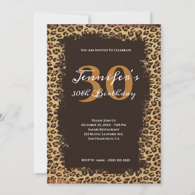 Invitation Rustique Brown Leopard Burlap Grunge 30e anniversa (Devant)