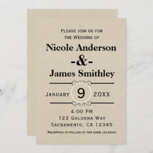 Invitation Rustique Brown papier Kraft Mariage minimaliste