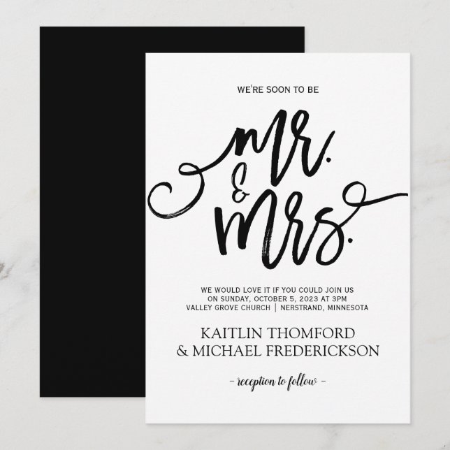 Invitation Rustique Brush Calligraphy | Noir (Devant / Derrière)