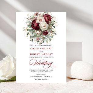 Invitation Rustique Burgundy Blanc Floral Eucalyptus Or Maria