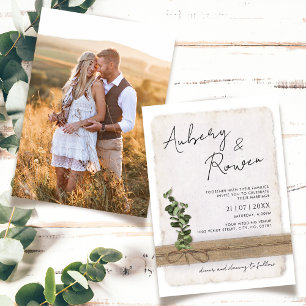 Invitation Rustique Burlap Eco Eucalyptus Boho Mariage photo