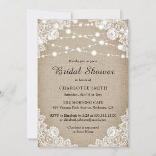 Invitation Rustique Burlap et dentelle de douche n