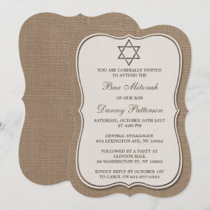 Invitation Rustique Burlap Étoile Juive De David Bar Mitzvah