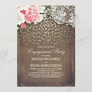 Invitation Rustique Burlap Floral Lace Gold