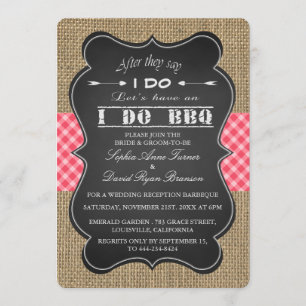 Invitation Rustique Burlap, Gingam & Chalkboard I DO BBQ Pers