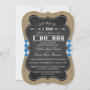 Invitation Rustique Burlap, Gingam & Chalkboard I DO BBQ Pers
