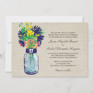 Invitation Rustique Burlap Mason Jar Mariage Fleur sauvage