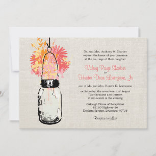 Invitation Rustique Burlap Mason Jar Mariage Fleur sauvage