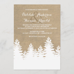 Invitation Rustique Burlap Pine Trees Hiver Mariage Invitatio
