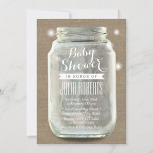 Invitation Rustique Burlap Vintage Mason Jar Baby shower