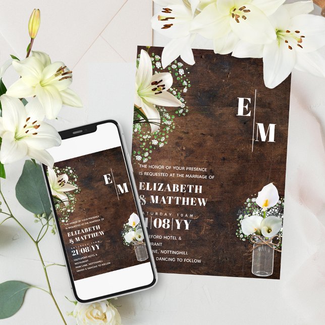 Invitation Rustique Calla Lily Woodland imprimé ou numérique (Créateur téléchargé)