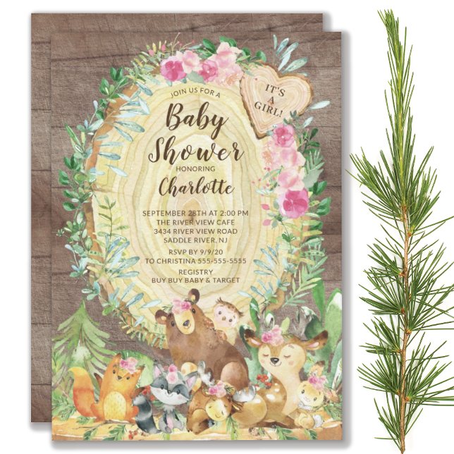 Invitation Rustique C'est une fille Baby shower d'animaux de  (Créateur téléchargé)