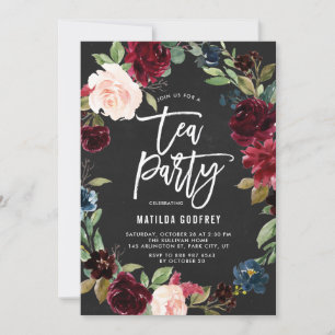 Invitation Rustique Chalkboard Automne Floral Frame Tea Party